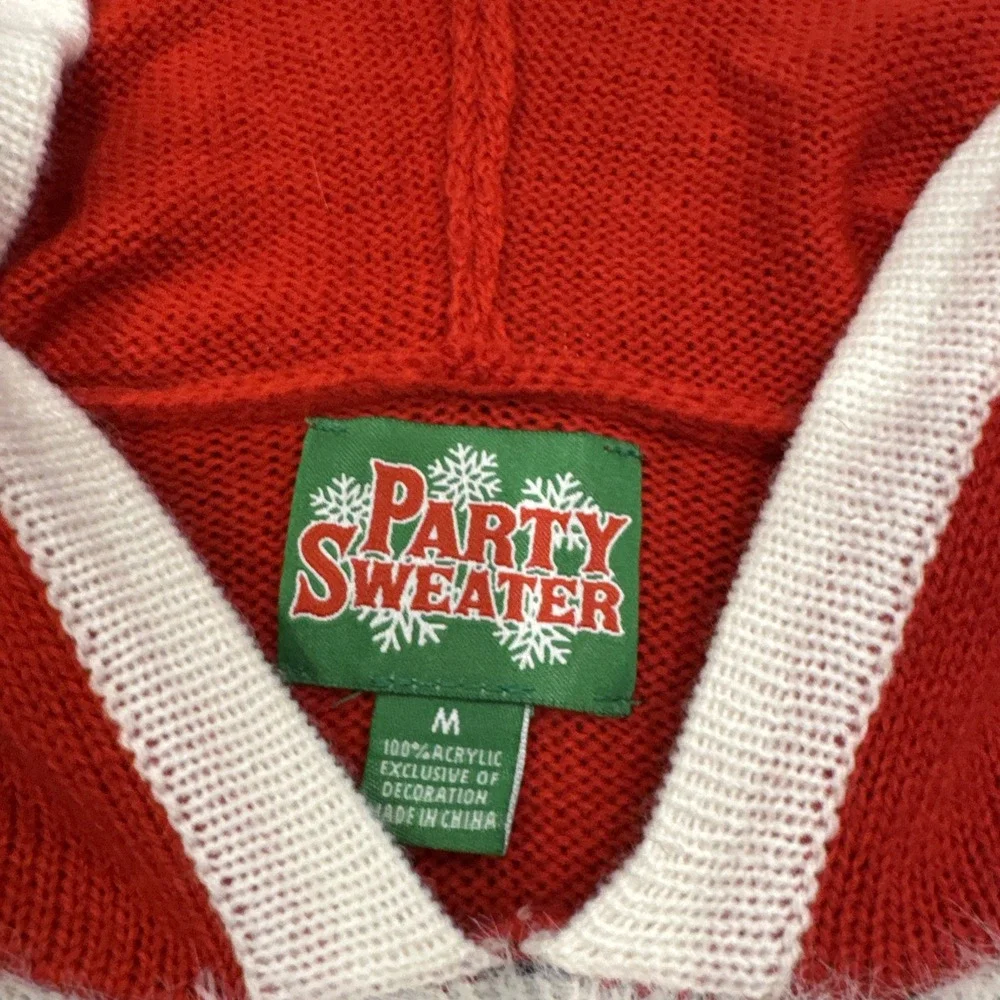 Party Sweater‎ Ugly Christmas Sweater Santa Claus Hoodie Furry Red Knit Sz M